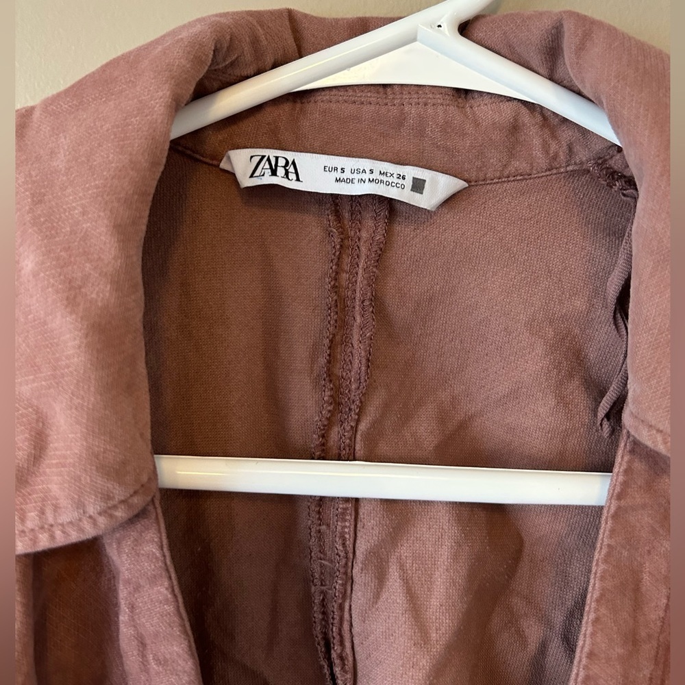 Zara Marsala Long Sleeve Mini Dress Mauve 100% Cotton size Small - Picture 3 of 11